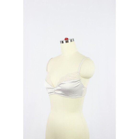 ZARA Light Grey Satin Lace Trim Triangle Bralette Bra, Size L - Picture 12 of 16